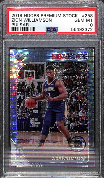 2019-20 Hoops Premium Stock Zion Williamson Rookie Card #258 Graded PSA 10 Gem Mint