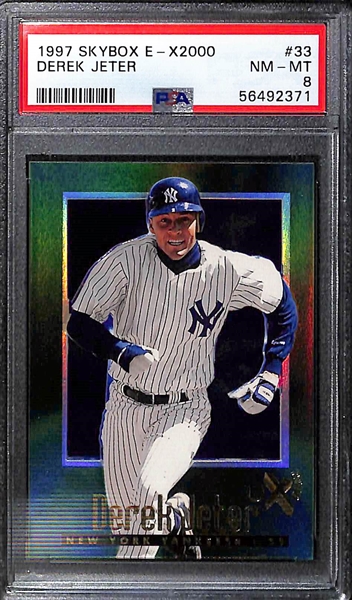 Baseball Card Lot - 1997 E-X 2000 Jeter (PSA 8), (2) 2019 Archives F. Tatis (PSA 9 & 8), 1992 Bowman Chipper Jones Rookie PSA 9  