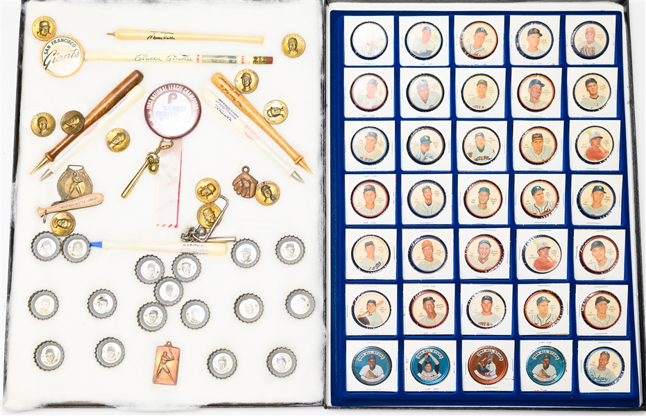 1960s Baseball Lot of Salada Coins, Topps Coins, Coke Caps, Brass Coins, and More