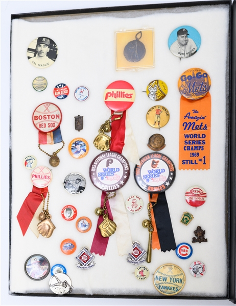Assorted Baseball Pins from the 1950s-90s w. (2) Ted Williams Pins