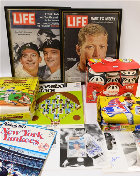 Lot of Assorted Vintage Baseball Memorabilia & Magazines w. 1965 Life Magazine w. Mantle on Cover