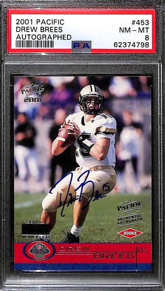 2001 Pacific Drew Brees Rookie Autograph Card #453 Graded PSA 8