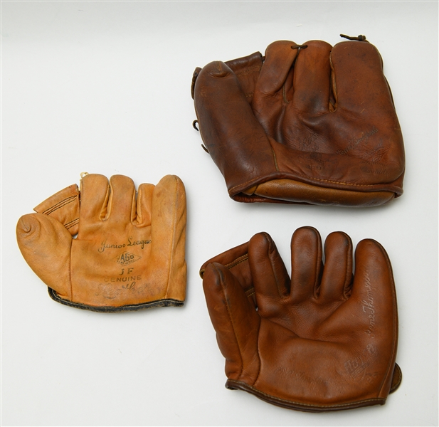Lot of Baseball Memorabilia w. Vintage Gloves, Cereal Bowl, & Jackie Robinson Bank Bust
