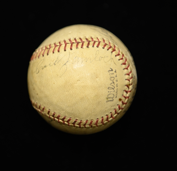 Ty Cobb & Tony Lazzeri Signed Bob Fireball Feller Model Baseball (Also Signed By 3 Others) - Full JSA LOA