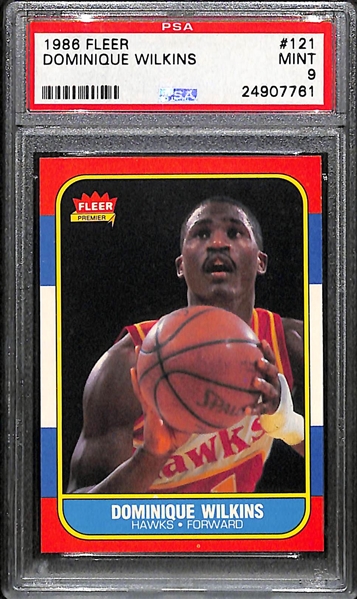 1986 Fleer Dominique Wilkins # 121 Rookie Graded PSA 9 Mint