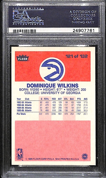 1986 Fleer Dominique Wilkins # 121 Rookie Graded PSA 9 Mint