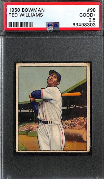 (3) 1950 Bowman Graded Cards - Ted Williams PSA 2, Ted Williams PSA 3(MC), Duke Snider PSA 4 