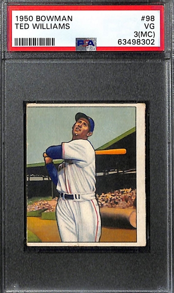(3) 1950 Bowman Graded Cards - Ted Williams PSA 2, Ted Williams PSA 3(MC), Duke Snider PSA 4 
