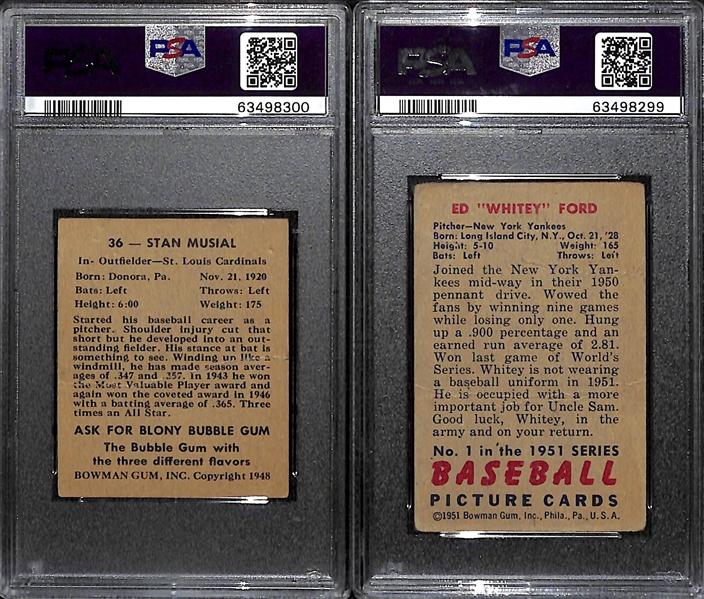 Bowman Rookie Lot - 1948 Stan Musial #36 (PSA 2) & 1951 Whitey Ford #1 (PSA 1)