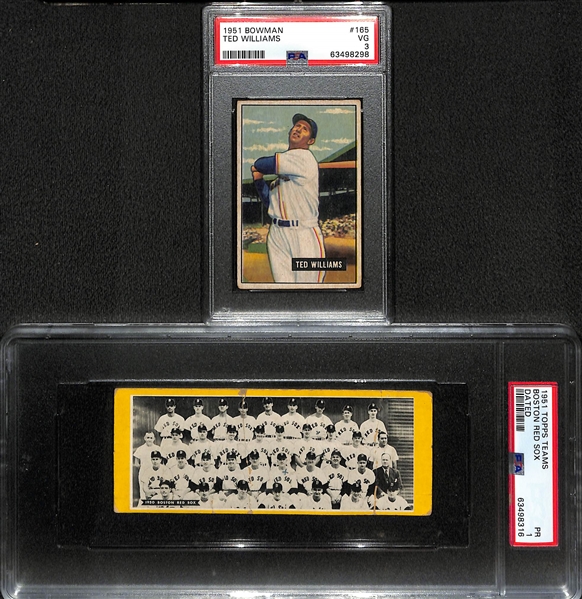 1951 Bowman Ted Williams #165 (PSA 3) & 1951 Topps Teams Red Sox w. Ted Williams - Dated (PSA 1) 
