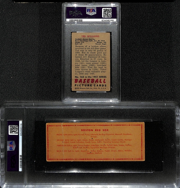 1951 Bowman Ted Williams #165 (PSA 3) & 1951 Topps Teams Red Sox w. Ted Williams - Dated (PSA 1) 