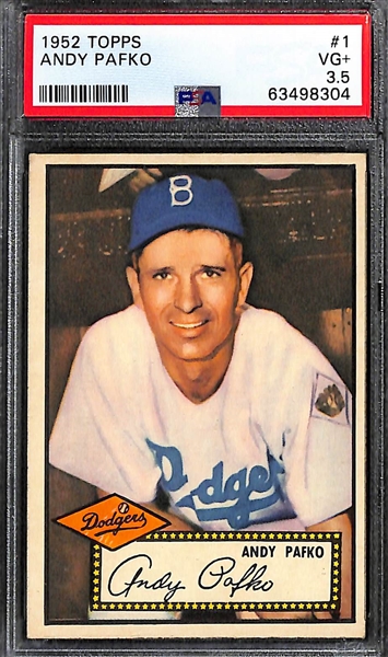 (4) 1952 Topps Graded Cards - Pafko #1 (PSA 3.5), Spahn (PSA 5), Schoendienst (PSA 6), Sievers (PSA 6)