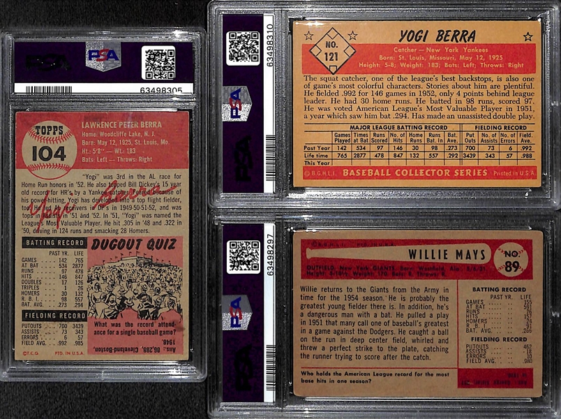 Graded Card Lot (3) - 1953 Topps Berra (PSA 4), 1953 Bowman Berra (PSA 4), 1954 Bowman Mays (PSA 2)