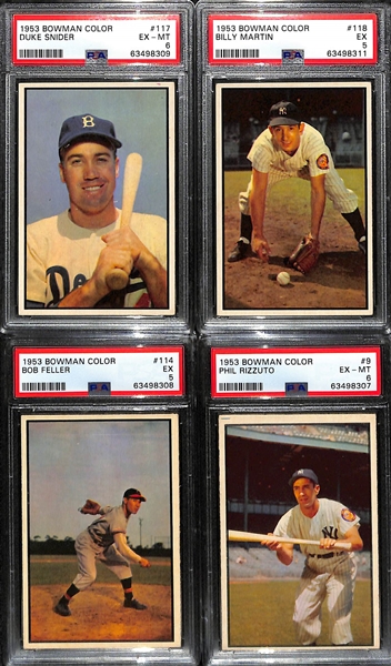 1953 Bowman Color Graded Lot (4) - Snider (PSA 6), B. Martin (PSA 5), Feller (PSA 5), Rizzuto (PSA 6)