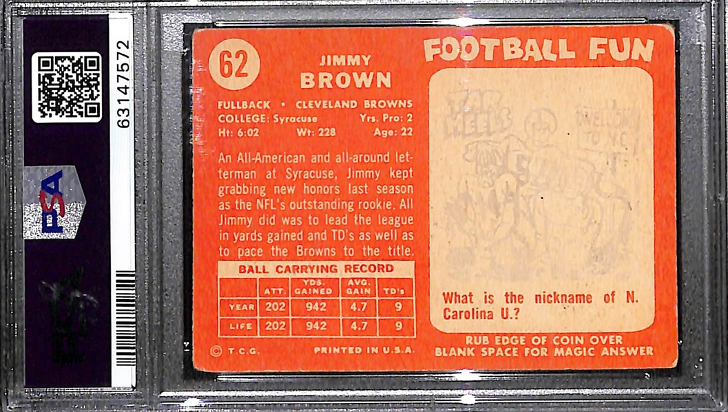 1958 Topps Jim Brown Rookie Card #62 Graded PSA 2