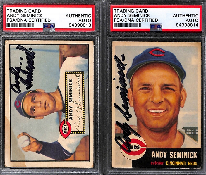 Lot of (5) Signed Andy Seminick Cards w. 1949 Bowman Rookie, 1952 Topps, 1953 Topps, 1950 Bowman, 1951 Bowman