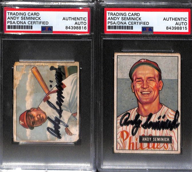 Lot of (5) Signed Andy Seminick Cards w. 1949 Bowman Rookie, 1952 Topps, 1953 Topps, 1950 Bowman, 1951 Bowman