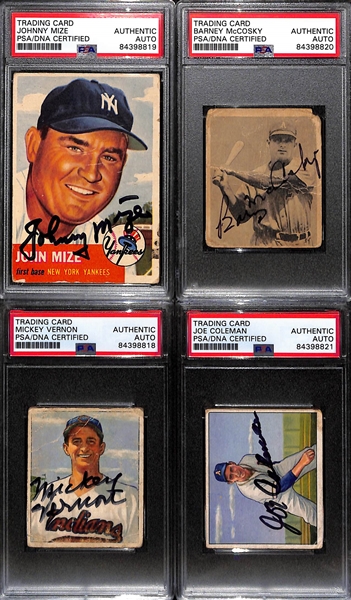 Lot of (4) Signed Baseball Cards - 1953 Topps Mize, 1948 Bowman McCosky, 1950 Bowman Vernon & Coleman