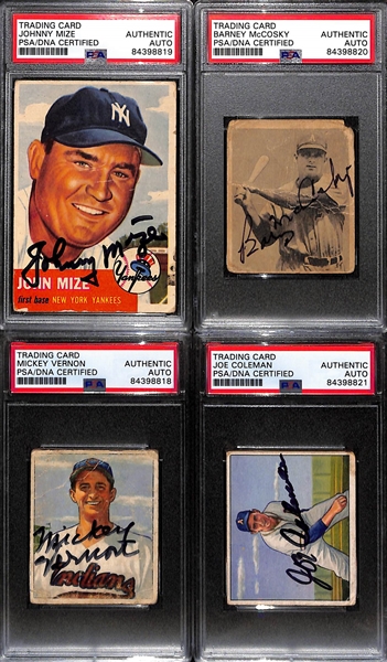 Lot of (4) Signed Baseball Cards - 1953 Topps Mize, 1948 Bowman McCosky, 1950 Bowman Vernon & Coleman
