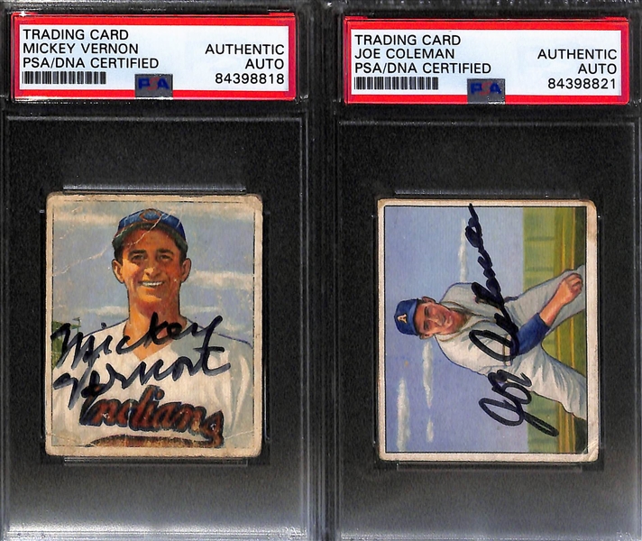 Lot of (4) Signed Baseball Cards - 1953 Topps Mize, 1948 Bowman McCosky, 1950 Bowman Vernon & Coleman