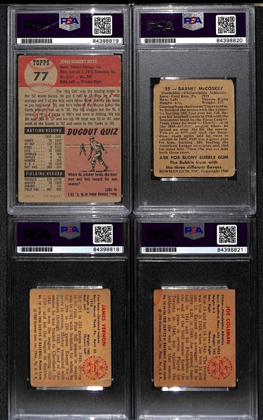 Lot of (4) Signed Baseball Cards - 1953 Topps Mize, 1948 Bowman McCosky, 1950 Bowman Vernon & Coleman