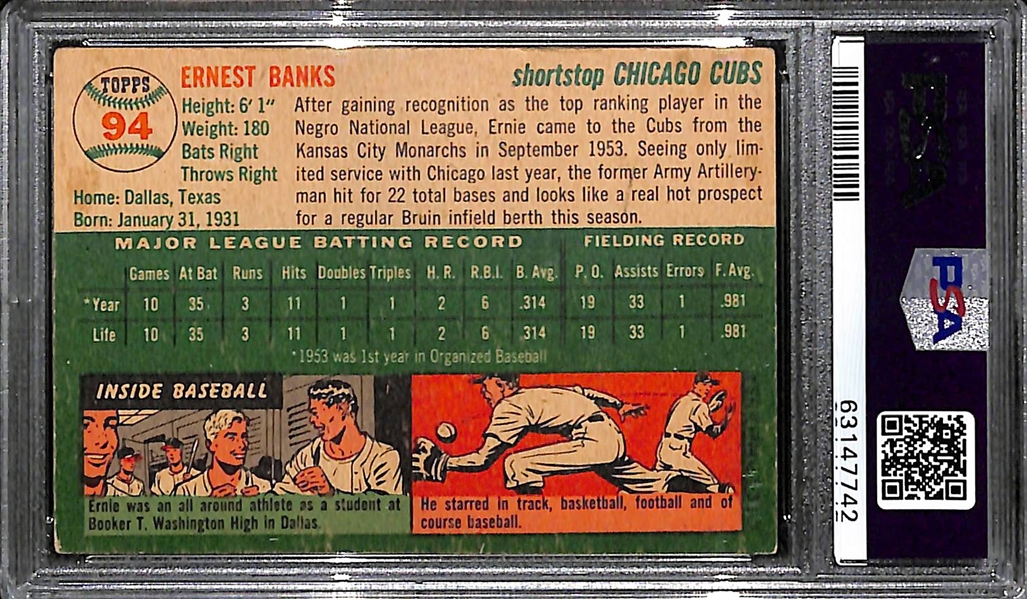 1954 Topps Ernie Banks #94 Rookie Card Graded PSA 2(MC)