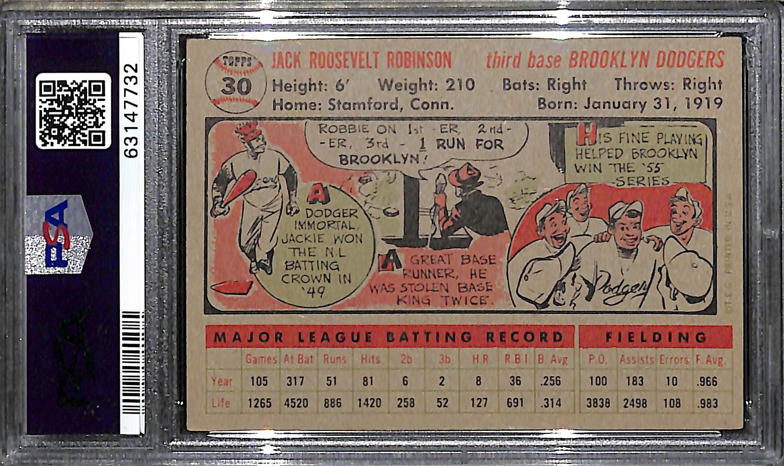 Lot Detail - 1956 Topps Jackie Robinson #30 Graded PSA 5