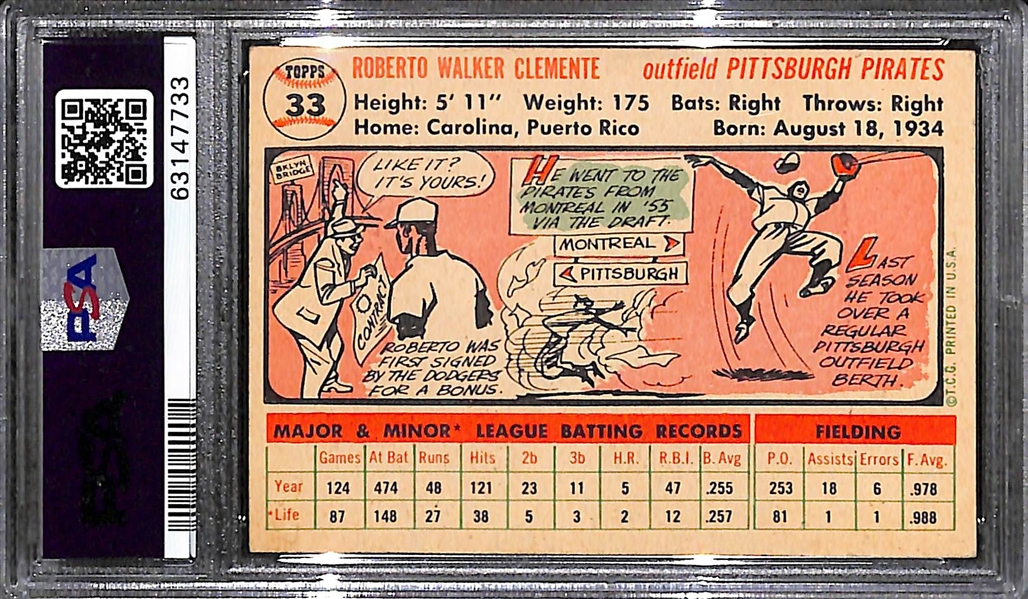 1956 Topps Roberto Clemente #33 Graded PSA 4.5