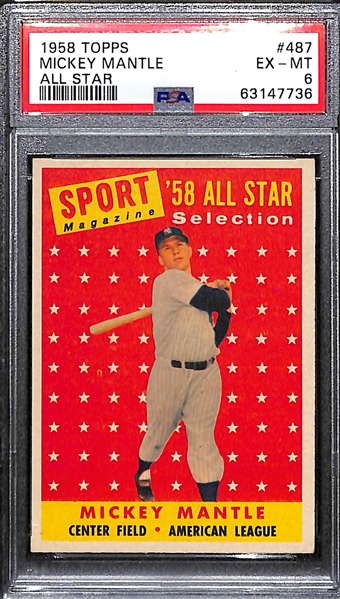 1958 Topps Mickey Mantle All-Star #487 Graded PSA 6