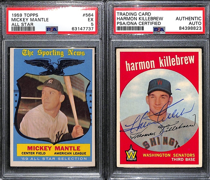 1959 Topps Mickey Mantle All-Star #564 (PSA 5) & Signed 1959 Topps Harmon Killebrew Card (PSA/DNA Slabbed) 