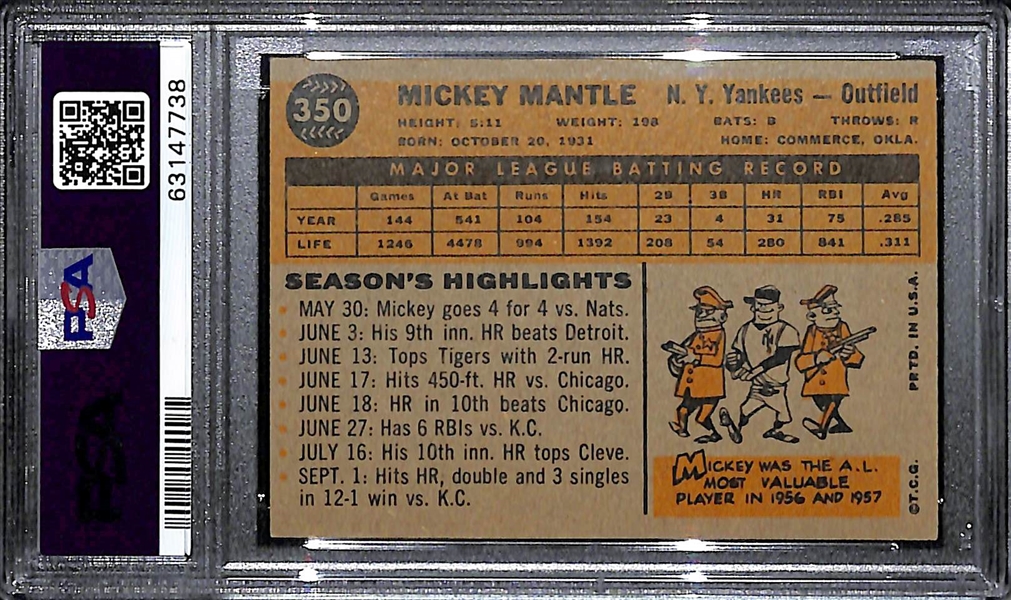 1960 Topps Mickey Mantle #350 Graded PSA 5
