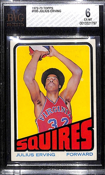 1972-73 Topps Julius Erving #195 Rookie Card Graded Beckett BVG 6