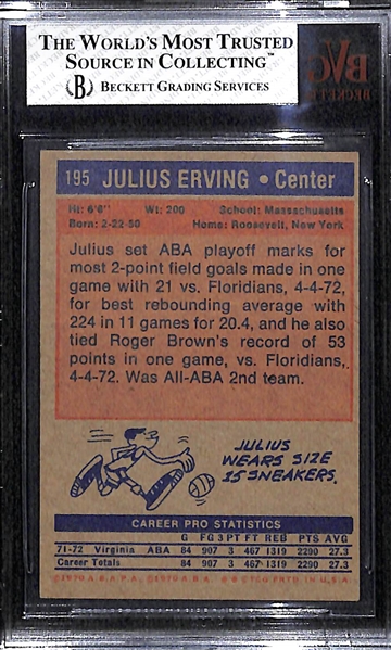 1972-73 Topps Julius Erving #195 Rookie Card Graded Beckett BVG 6