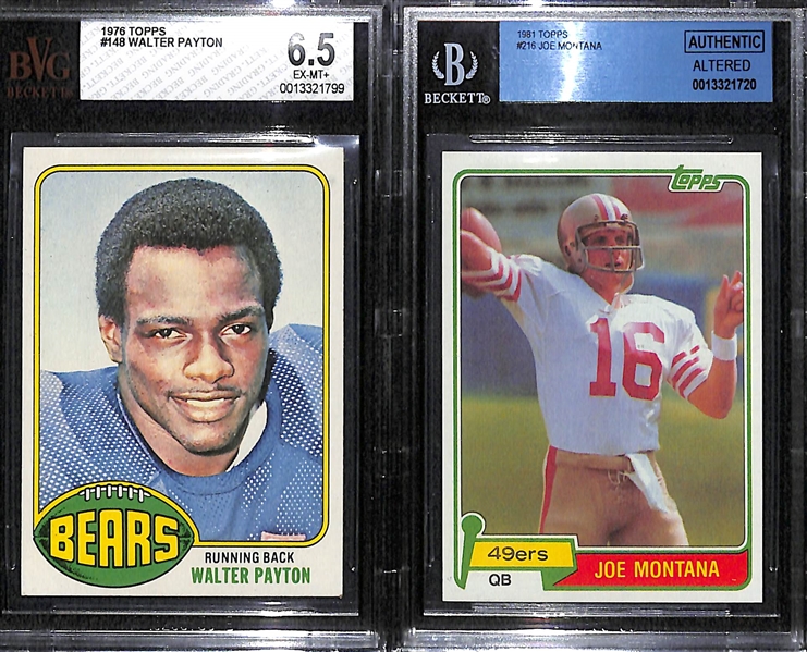 1976 Topps Walter Payton (BVG 6.5) & 1981 Topps Joe Montana (PSA Authentic/Altered) Rookie Cards