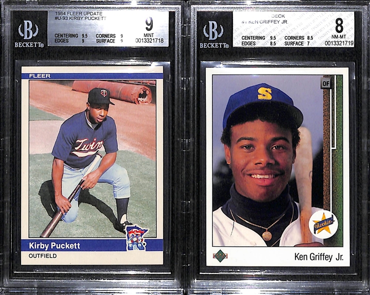 1984 Fleer Update Kirby Puckett (BGS 9) & 1989 Upper Deck Ken Griffey Jr. (BGS 8) Rookie Cards