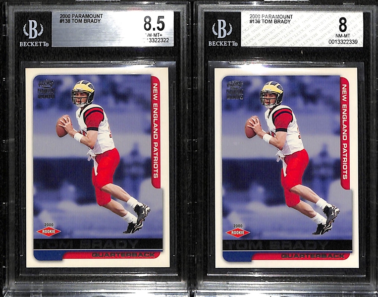 Lot of (2) 2000 Pacific Paramont Tom Brady #138 Rookie Cards - Graded BGS 8.5 and BGS 8