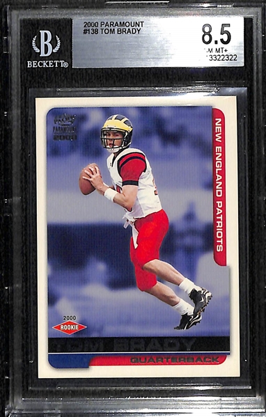 Lot of (2) 2000 Pacific Paramont Tom Brady #138 Rookie Cards - Graded BGS 8.5 and BGS 8