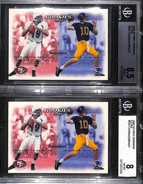 Lot of (2) 2000 Skybox Dominion Extra Tom Brady #234 Rookie Cards (w. Giovanni Carmazzi) - Graded BGS 8.5 and BGS 8