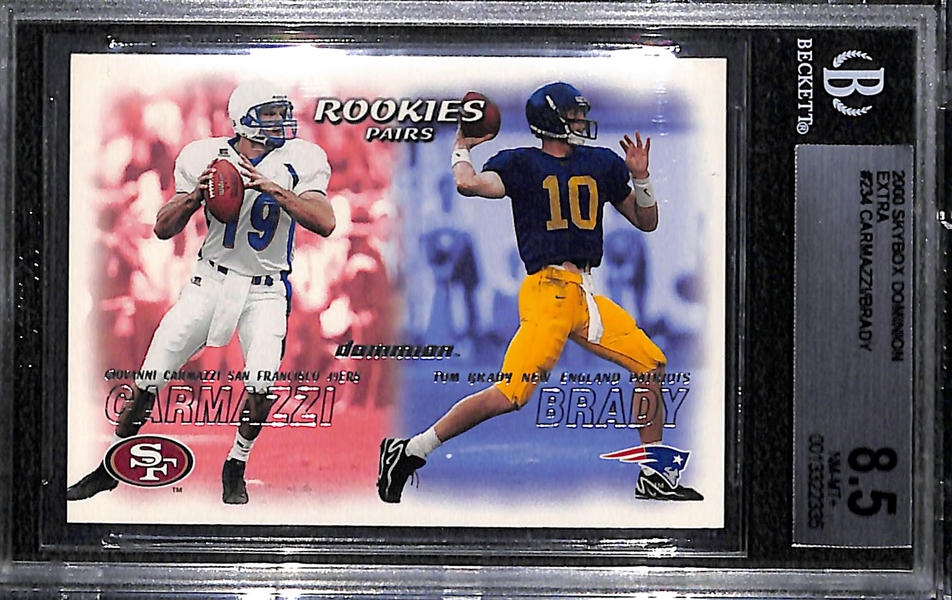 Lot of (2) 2000 Skybox Dominion Extra Tom Brady #234 Rookie Cards (w. Giovanni Carmazzi) - Graded BGS 8.5 and BGS 8