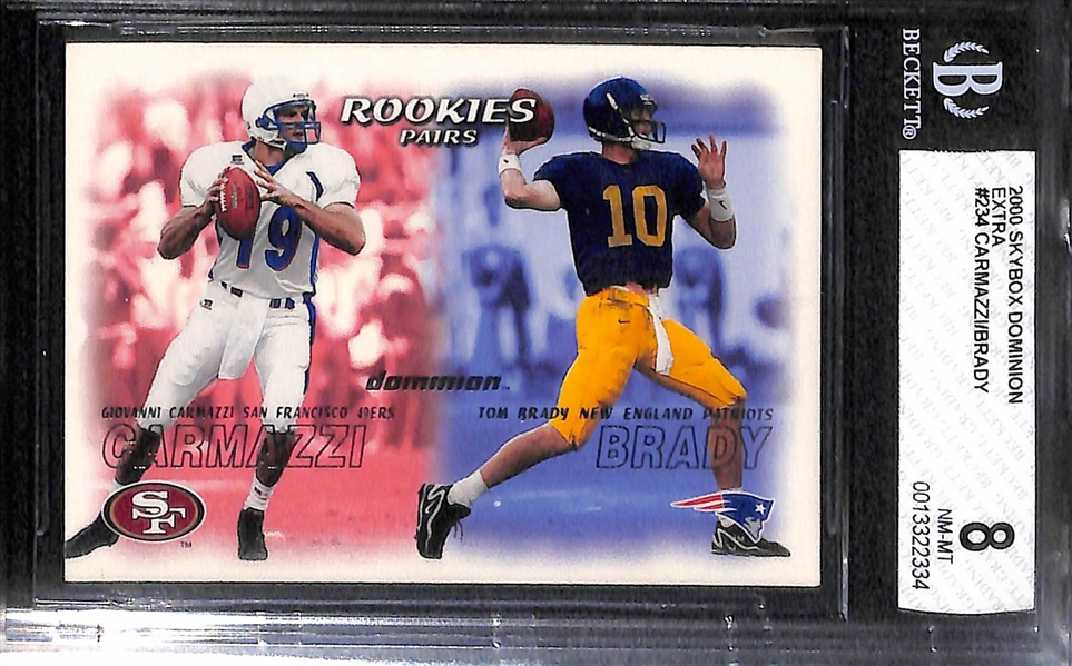 Lot of (2) 2000 Skybox Dominion Extra Tom Brady #234 Rookie Cards (w. Giovanni Carmazzi) - Graded BGS 8.5 and BGS 8