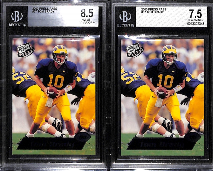 Lot of (2) 2000 Press Pass Tom Brady #37 Rookie Cards - Graded BGS 8.5 and BGS 7.5