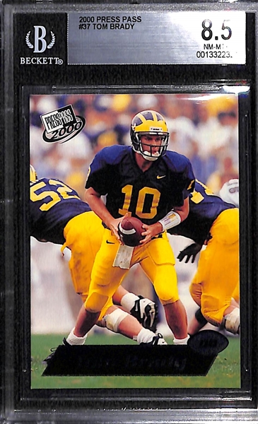 Lot of (2) 2000 Press Pass Tom Brady #37 Rookie Cards - Graded BGS 8.5 and BGS 7.5