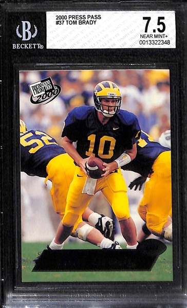 Lot of (2) 2000 Press Pass Tom Brady #37 Rookie Cards - Graded BGS 8.5 and BGS 7.5