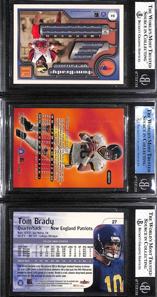 (3) 2000 Tom Brady Rookies - Ultra #234 BGS Authentic, Skybox Impact BGS 7, Aurora BGS 8