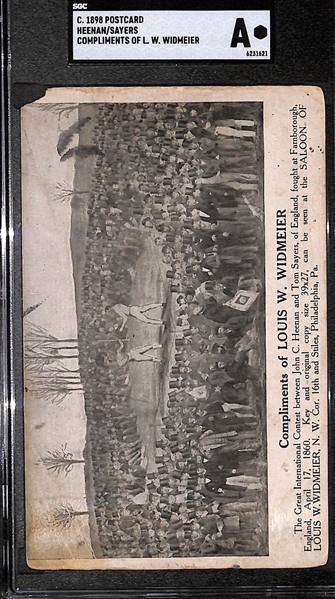 Rare 1898 Postcard of the Legendary Boxing Championship Fight in 1860 - Heenan (USA) Vs. Sayers (England) - SGC Authentic (Not Many Exist!)