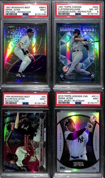 Lot of (4) PSA Graded Derek Jeter Refractor Cards w. 1997 Bowman's Best Preview Refractor PSA 9  