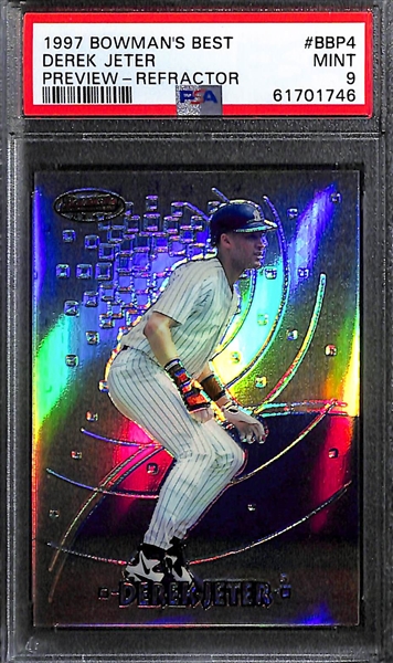 Lot of (4) PSA Graded Derek Jeter Refractor Cards w. 1997 Bowman's Best Preview Refractor PSA 9  