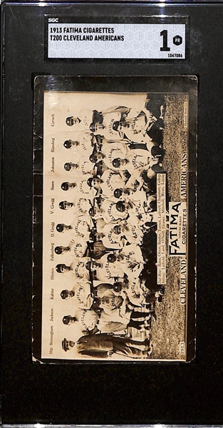 1913 Fatima Cigarettes T200 Cleveland Americans - Rare Shoeless Joe Jackson Card!  (Napoleon Lajoie and Ray Chapman also Pictured) Graded SGC 1