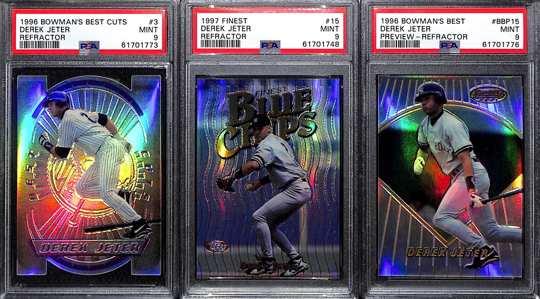 Lot of (3) 1996-1997 PSA 9 Derek Jeter Refractor Cards - Bowman's Best & Finest