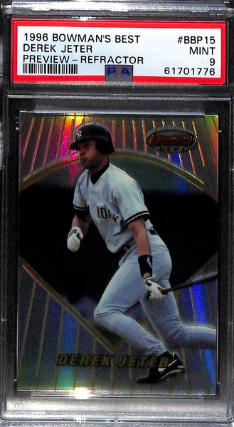 Lot of (3) 1996-1997 PSA 9 Derek Jeter Refractor Cards - Bowman's Best & Finest